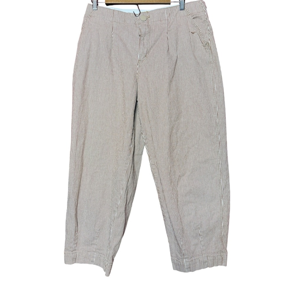 Democracy Barrel Jeans Women Size 8 White Hickory Stripe Ab Technology Cropped